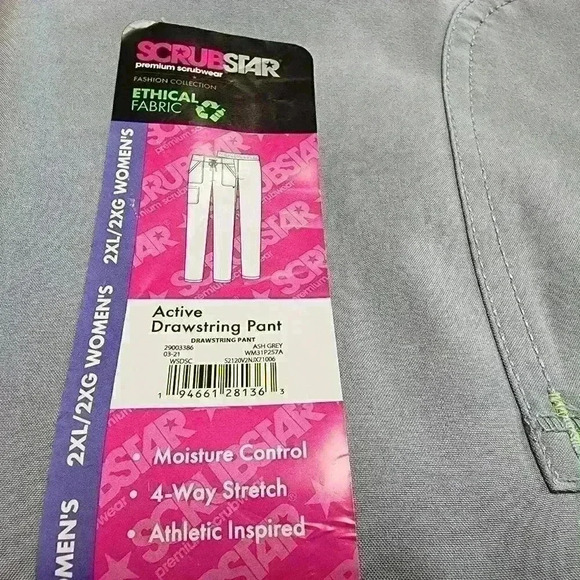 NWT Scrubstar Womens Active Stretch Drawstring Tapered Leg Scrub Pant 3XL Grey - Picture 8 of 12